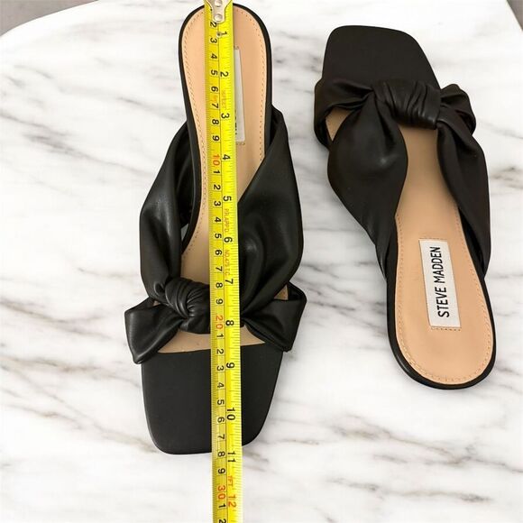 Steve Madden Athena Black Vegan Leather Square Open Toe Kitten Heel Mules, 12M - Picture 11 of 14